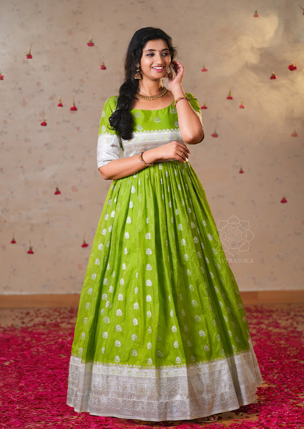 Olive Green Soft Silk Long Dress Without Dupatta Olive Green Soft Silk Long Dress Without Dupatta