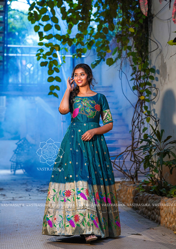 Teal Blue Paithani Without Dupatta Teal Blue Paithani Without Dupatta