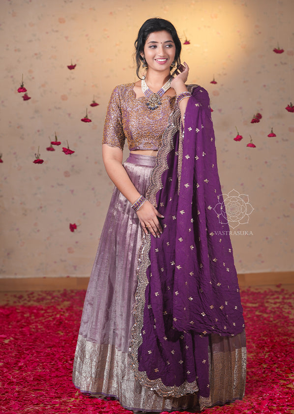 Lavender Metallic Tissue Half Saree