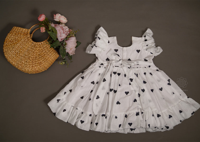 White and Black Hearts Frock 3