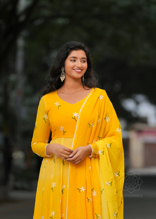 Yellow and Light Yellow Ombré Anarkali Dress