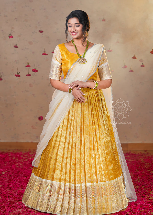 Golden Yellow Tissue Half Saree