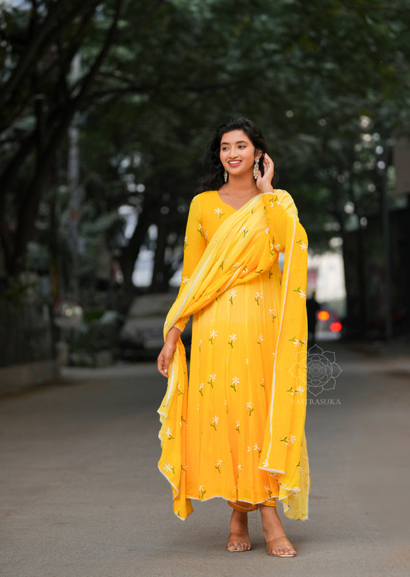 Yellow and Light Yellow Ombré Anarkali Dress