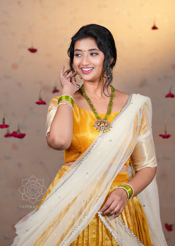 Golden Yellow Tissue Half Saree