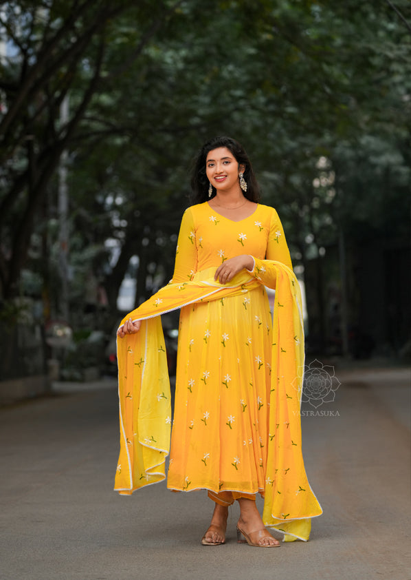 Yellow and Light Yellow Ombré Anarkali Dress