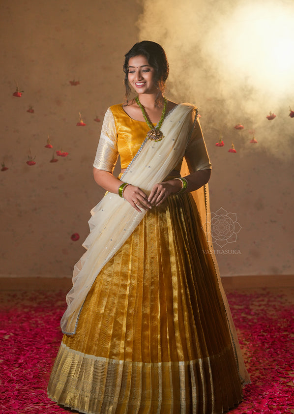 Golden Yellow Tissue Half Saree