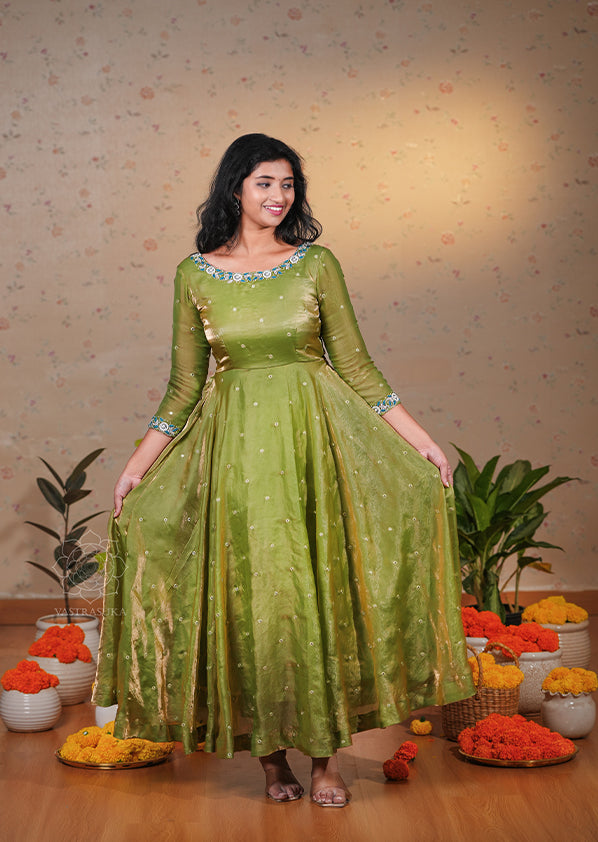 Pear Green Space Silk Anarkali Set