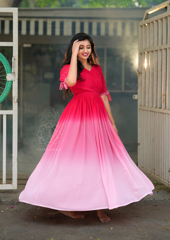 pink red ombre dress Red Ombre Dress W/ Rosette Bodice - Size: 2