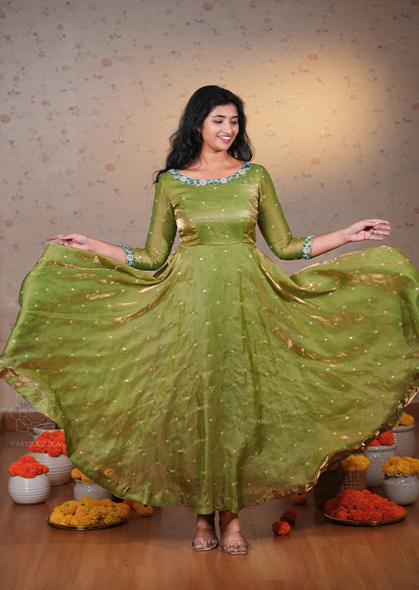 Pear Green Space Silk Anarkali Set