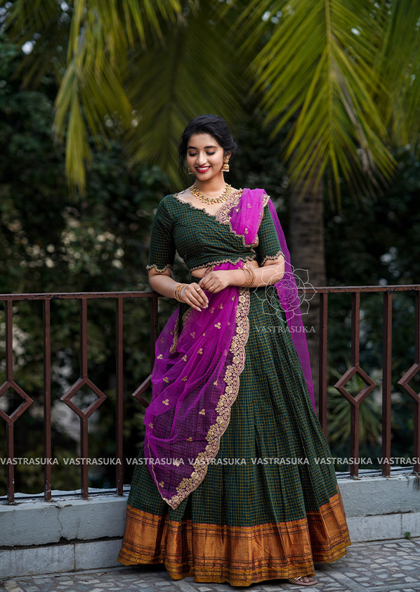 Kanjivaram Purple Silk Saree with Tiratchai Green – Muhurth