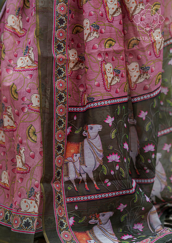 Peach Pink Pichwai Saree