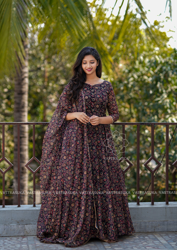 Chocolate Brown Chiffon Long Dress Vastrasuka Chocolate Brown Chiffon Long Dress Vastrasuka