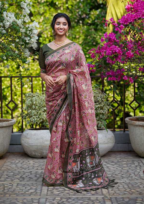 Peach Pink Pichwai Saree