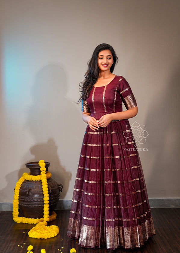 Wine Kanchi tissue long dress Vastrasuka Wine Kanchi tissue long dress Vastrasuka