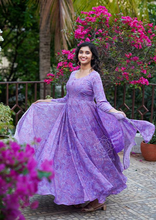 Lavender Kalamkari Long Dress