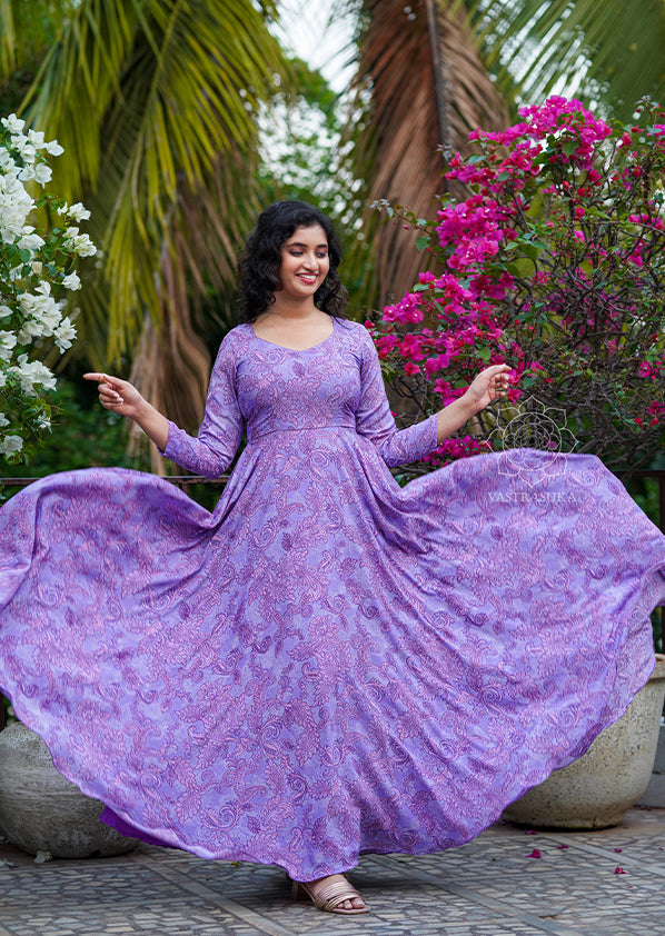 Lavender Kalamkari Long Dress