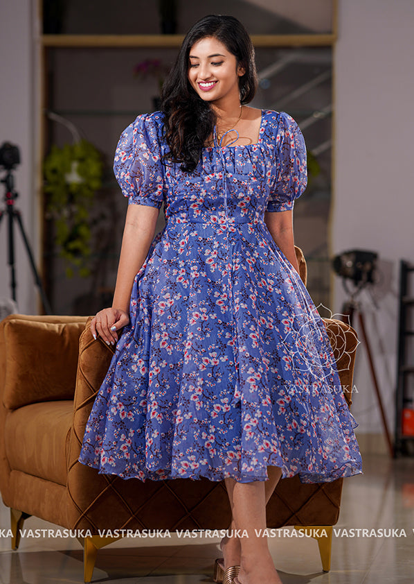 Slate blue floral short dress Slate blue floral short dress
