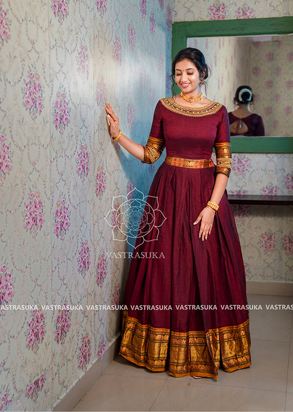 Redwine handloom lehenga crop – Vastrasuka