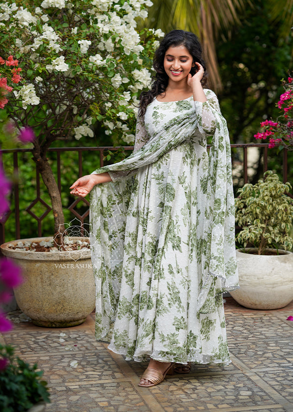 White Green Floral Long Dress White Green Floral Long Dress