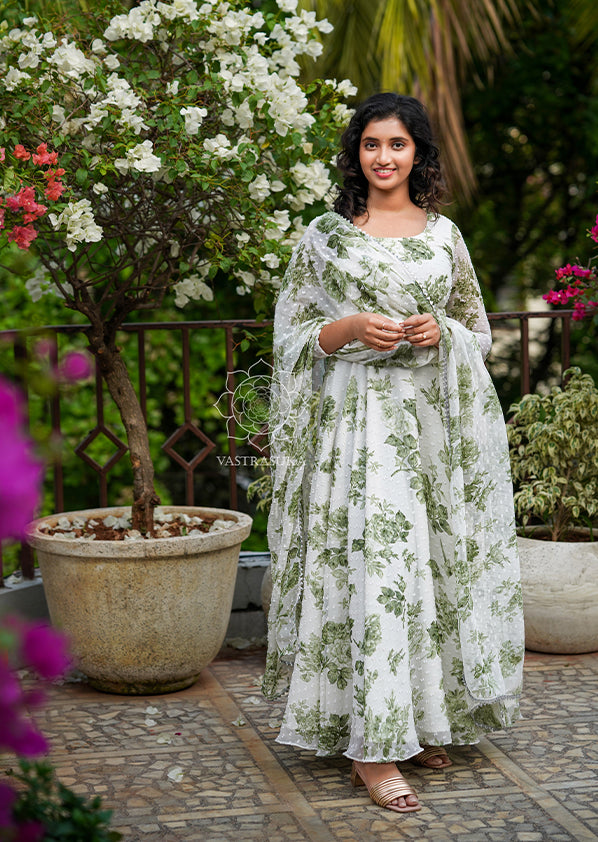 White Green Floral Long Dress – Vastrasuka