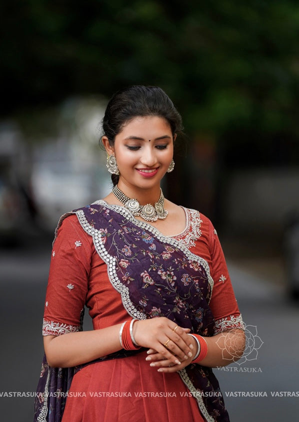Lovely Zari Silk Half Saree Lehenga South Indian Style With Belt For Women