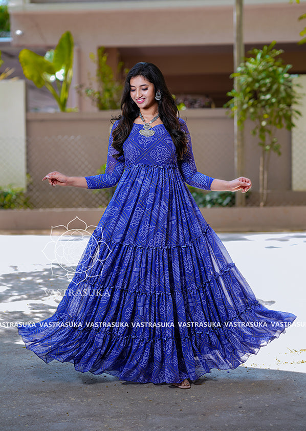 blue bandhani dress This Elegant Lapiz Blue Bandhej Anarkali Set is the perfect outfit to stand out this season , Muse : Beautiful @_anandhika.official , Outfit: @the_nud_official , Bandhani or Bandhej suits are the