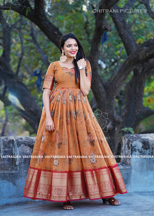 organza saree dress design Digital Print Work Organza Designer Gown In Purple for Ceremonial