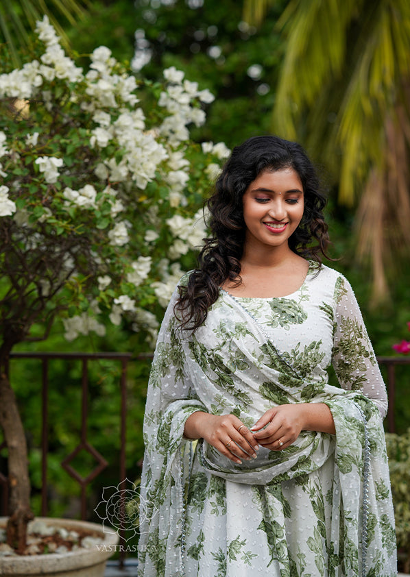 White Green Floral Long Dress Vastrasuka — free download