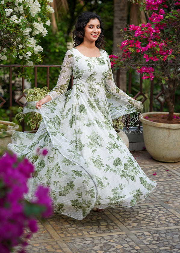 White Green Floral Long Dress White Green Floral Long Dress