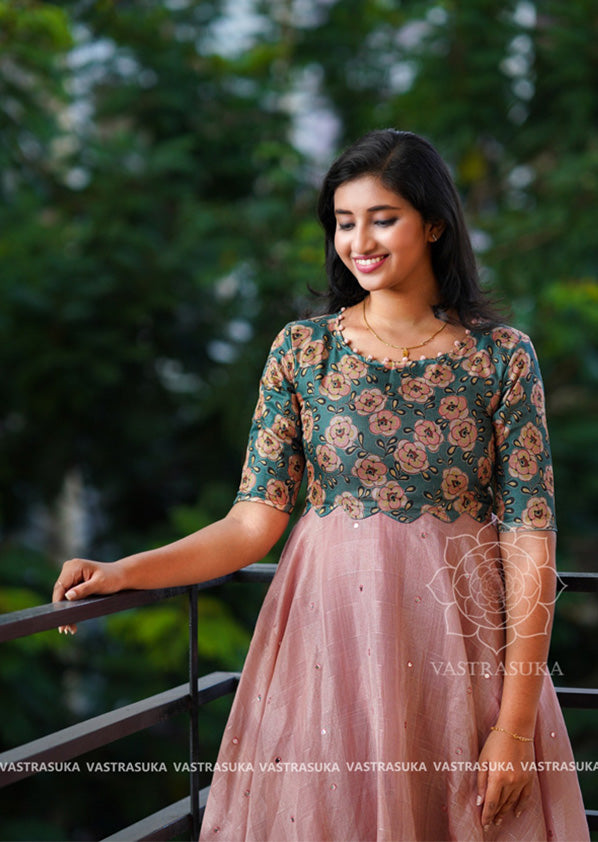 kalamkari dress neck designs Sanchi Dual Print Kalamkari Print Dress Discover Ethnic Elegance